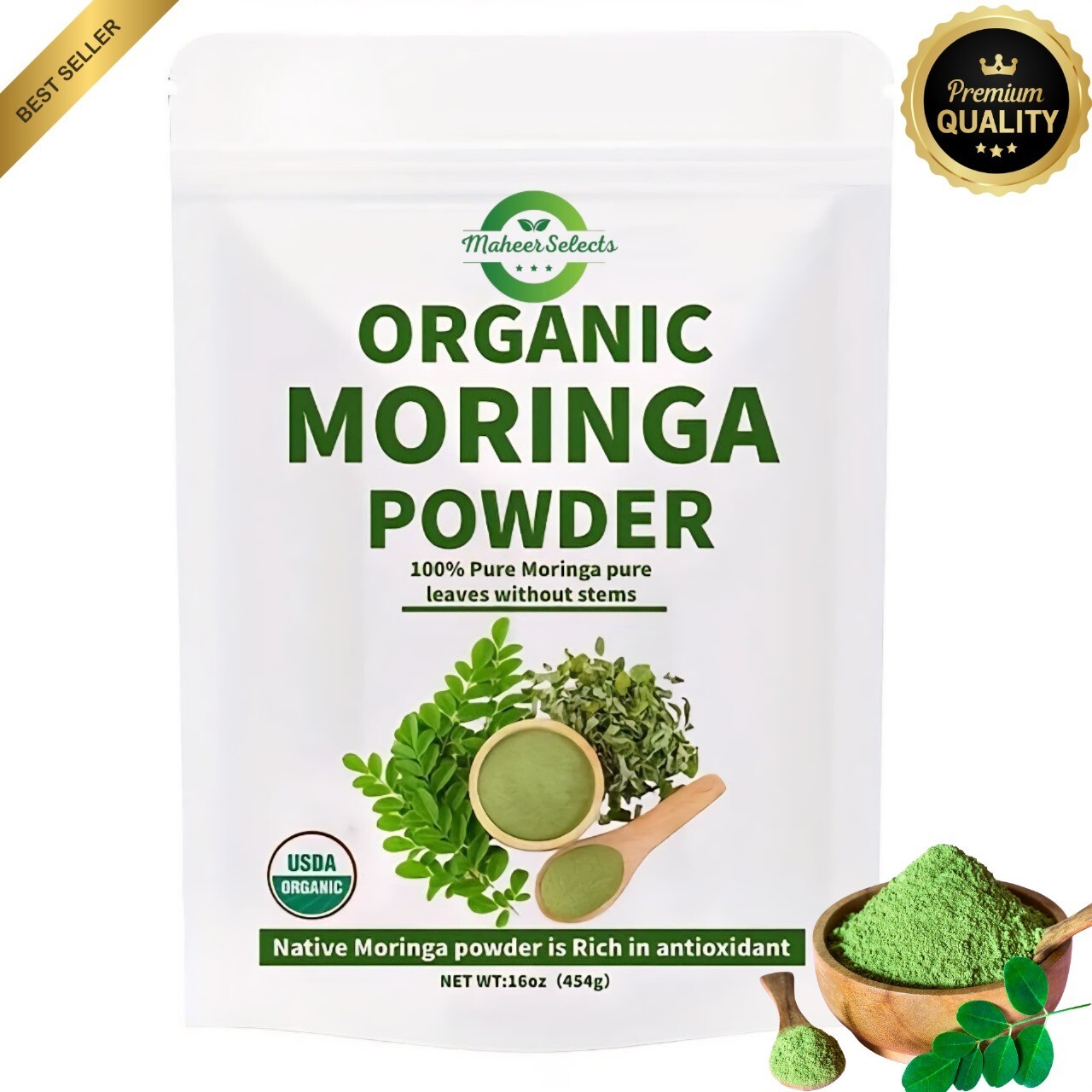 Premium Moringa Leaf Powder 1 lb – Organic Superfood | Energy & Immunity Support