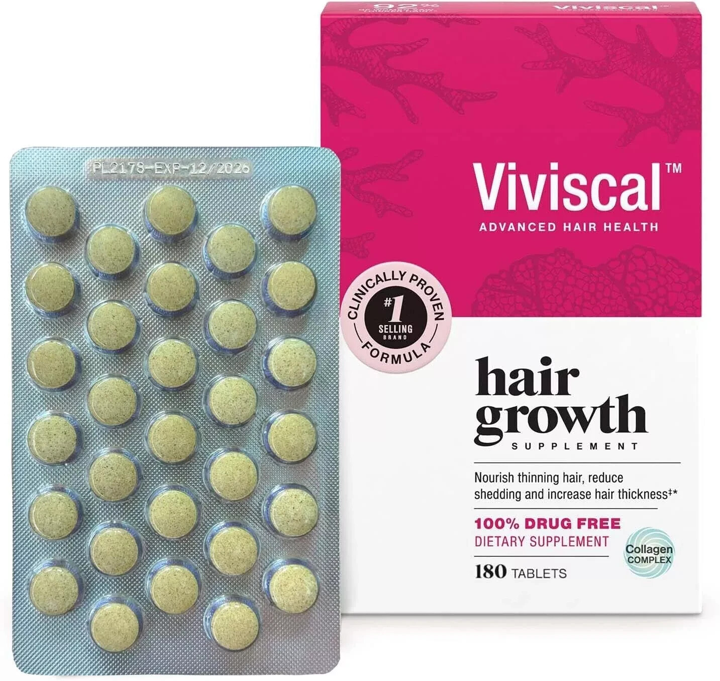 Viviscal Hair Growth Dietary Supplement with Collagen Complex 180 Tablets 2026