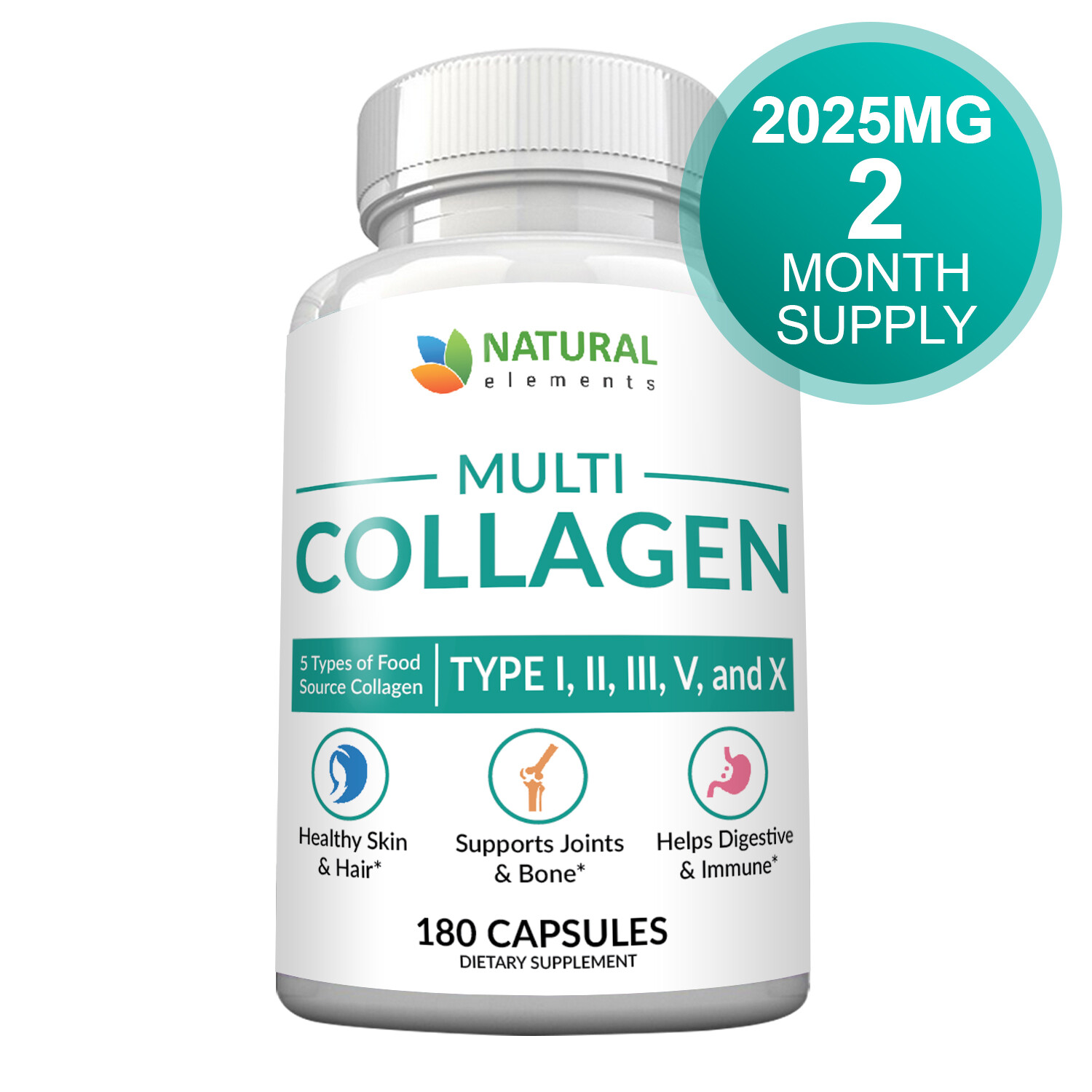 Collagen Capsules – Collagen Pills – 2 Month Supply – Type I, II, III, V, X
