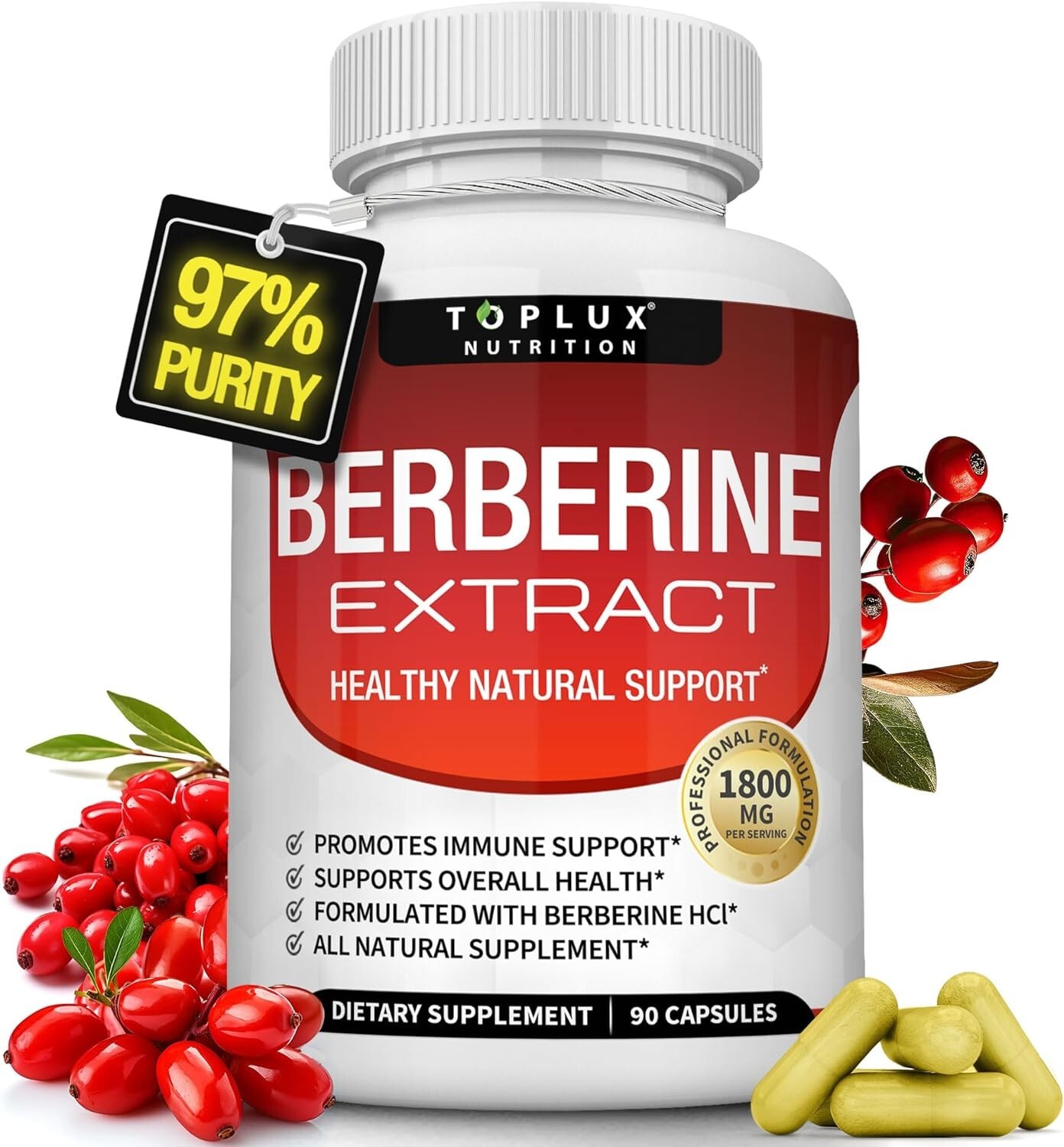 Berberine HCl 1800 MG Premium 90 CAPSULES- (Non-GMO, Gluten Free Vegetarian)