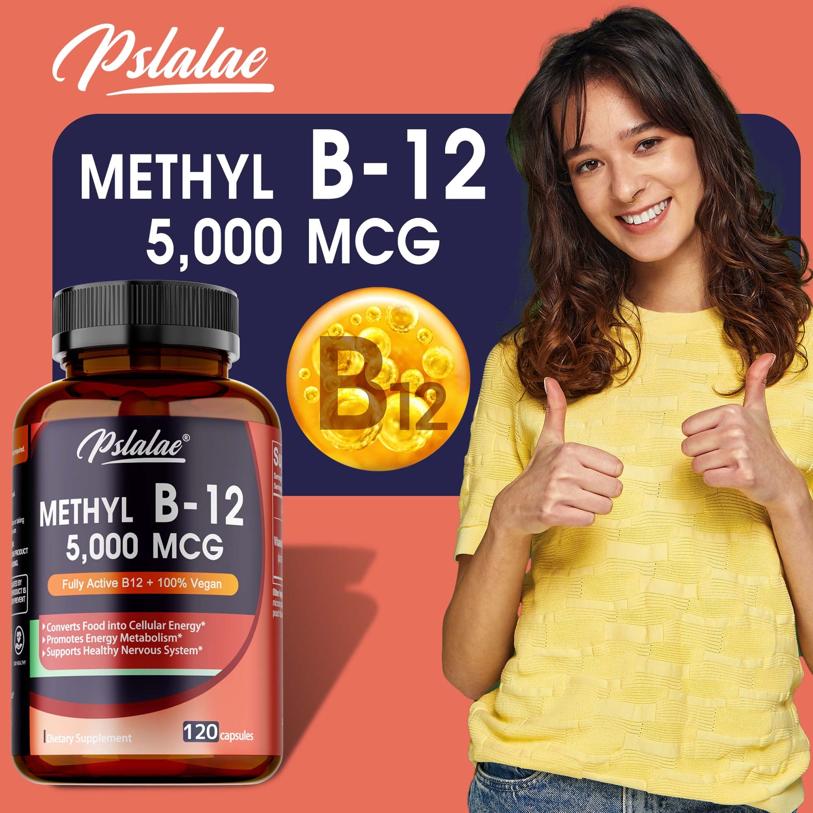Vitamin B-12, 5000mcg- Energy Metabolism and Nervous System, Benefits The Brain