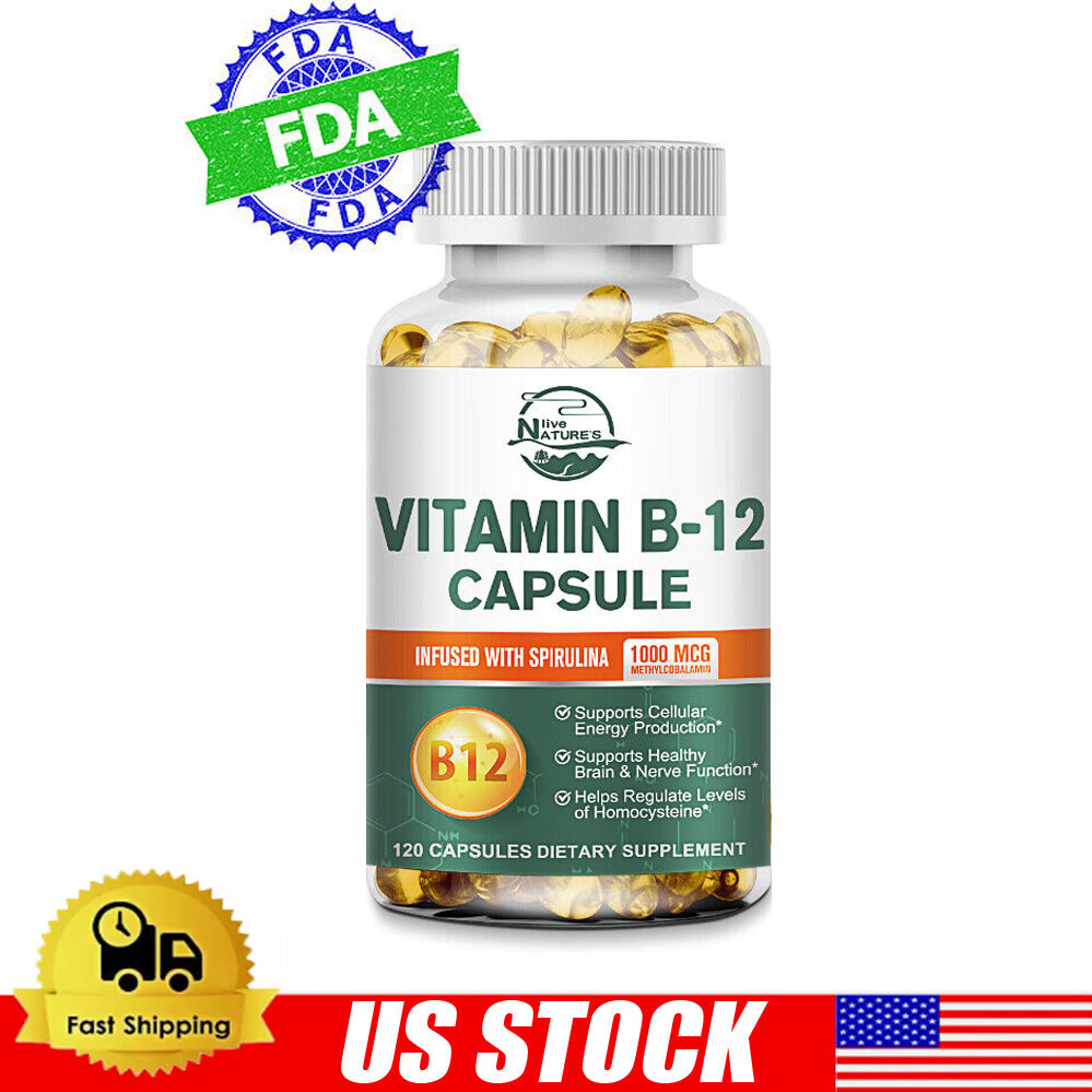 120pcs Vitamin B12 Capsules Energy Metabolism Support Nervous System 1000MCG