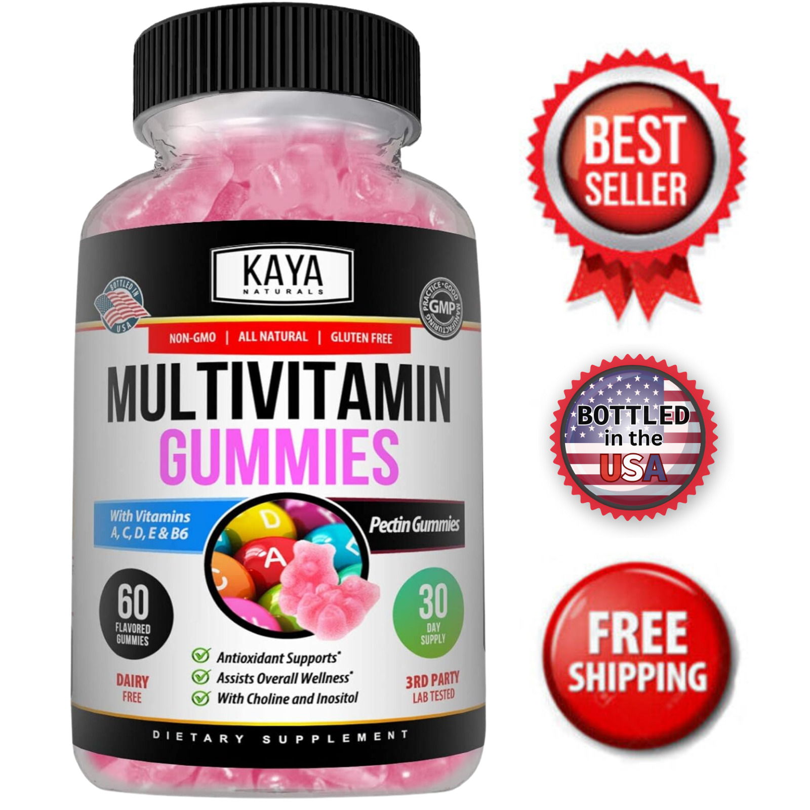 Multi Vitamin Gummy, 60 Count, Biotin, Vitamin A, C & E, Zinc & Vitamin B-12