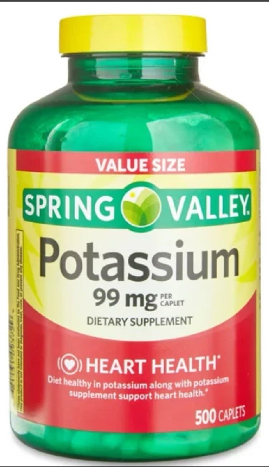 Spring Valley Potassium Caplets Dietary Supplement Value Size, 99 mg, 500 Count