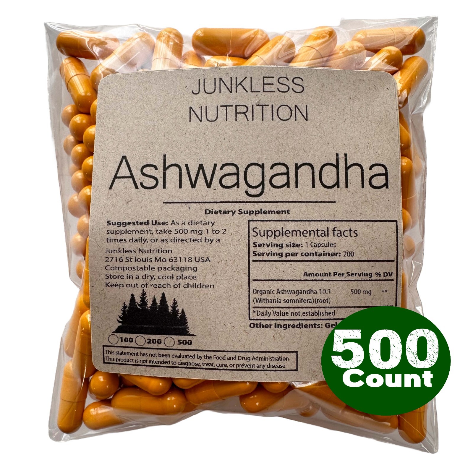 100% PURE Ashwagandha Supplement 10:1 Extract 500mg, Stress and Cortisol Support
