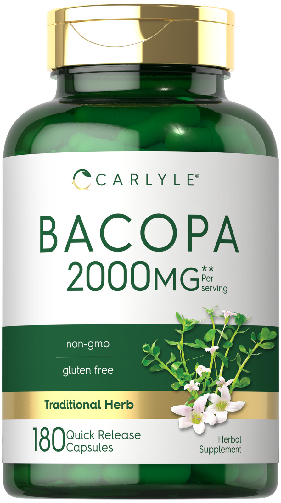 Bacopa Monnieri Capsules 2000mg | 180 Capsules | Gluten Free | by Carlyle