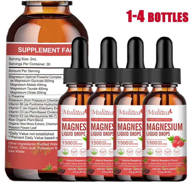 1-4 Magnesium Glycinate Supplement Liquid Drops Ultra Concentrated 1500MG 60ML