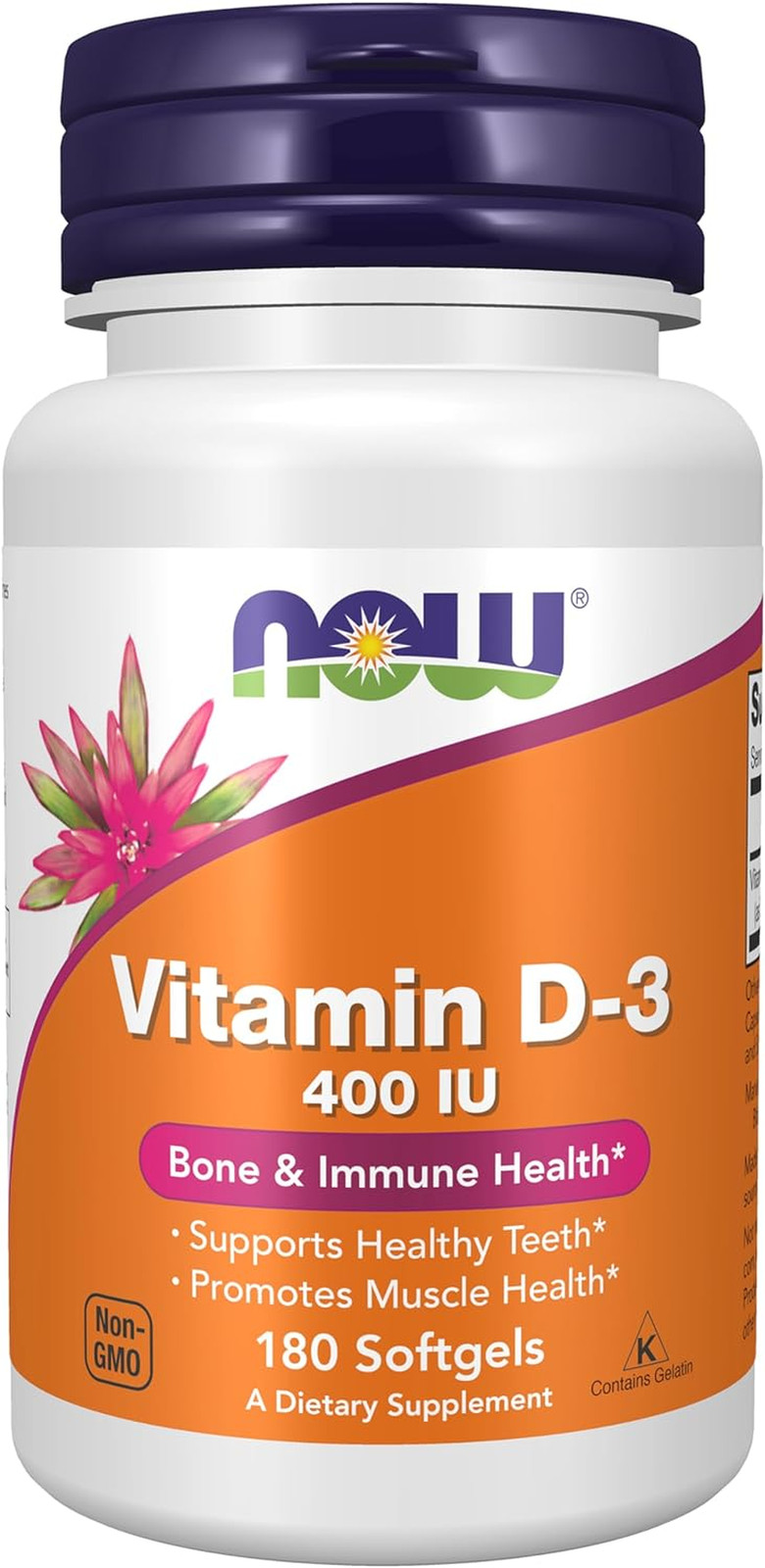 NOW Supplements, Vitamin D-3 400 IU, Strong Bones*, Structural Support*, 180 Ct