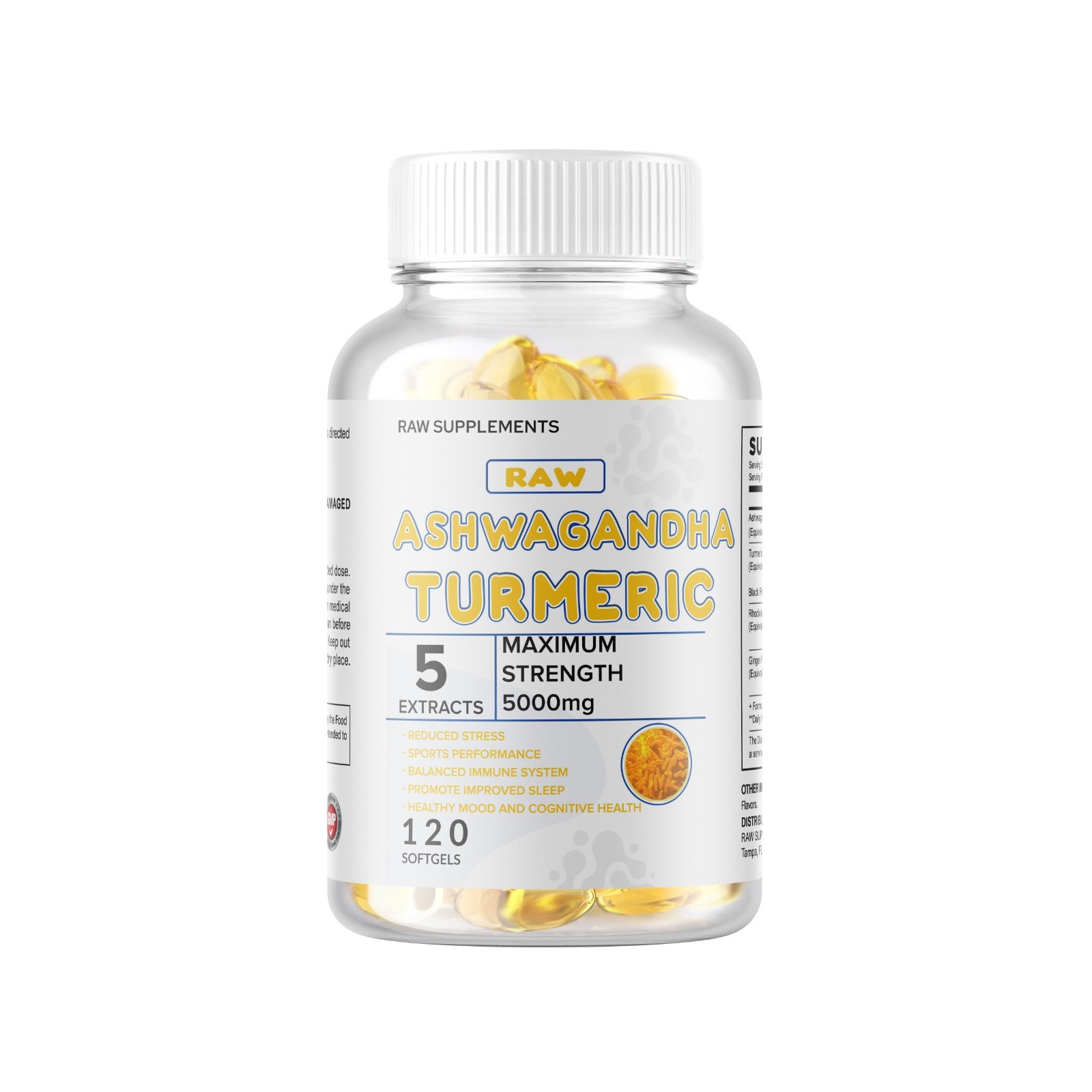 Organic Ashwagandha Capsules 5000mg Strong Stress & Adrenal Support 120 Capsules