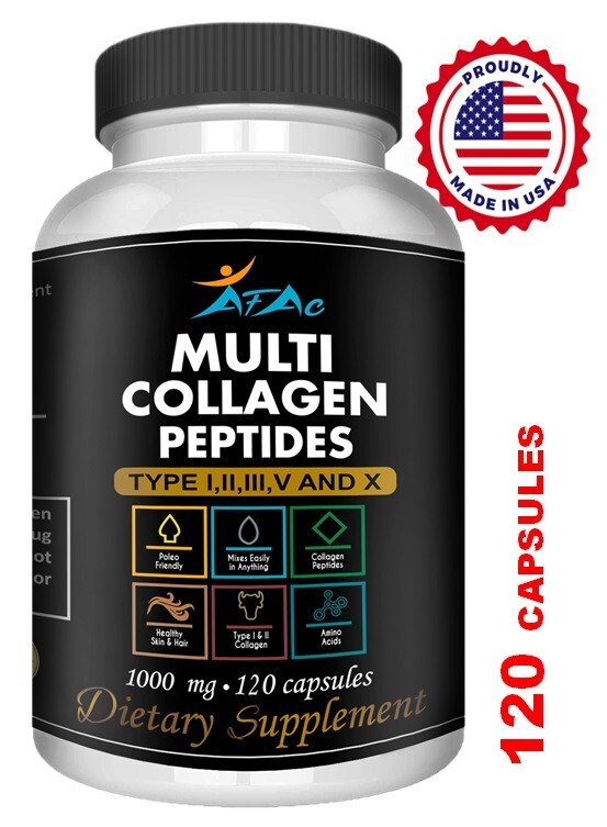 Collagen PEPTIDES Types I, II, III, V, X Colagen Anti aging support skin 120 CT