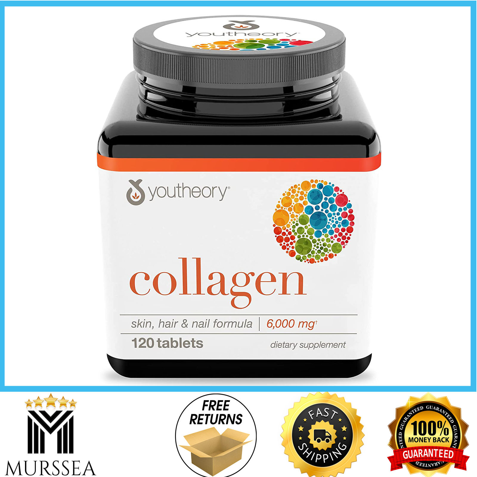 Youtheory Collagen Peptides Pills With Vitamin C for Hair Skin 120 Count 6000 mg