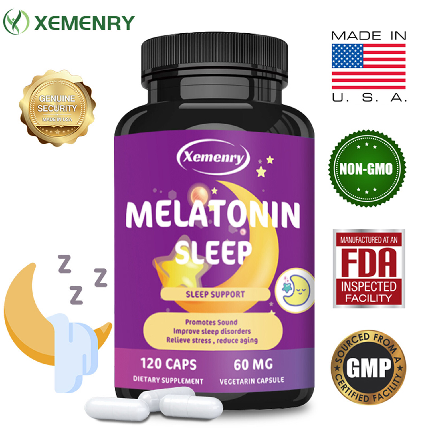 Melatonin 60mg – Night Sleep Aid, Fall Asleep Faster, Improve Sleep Quality