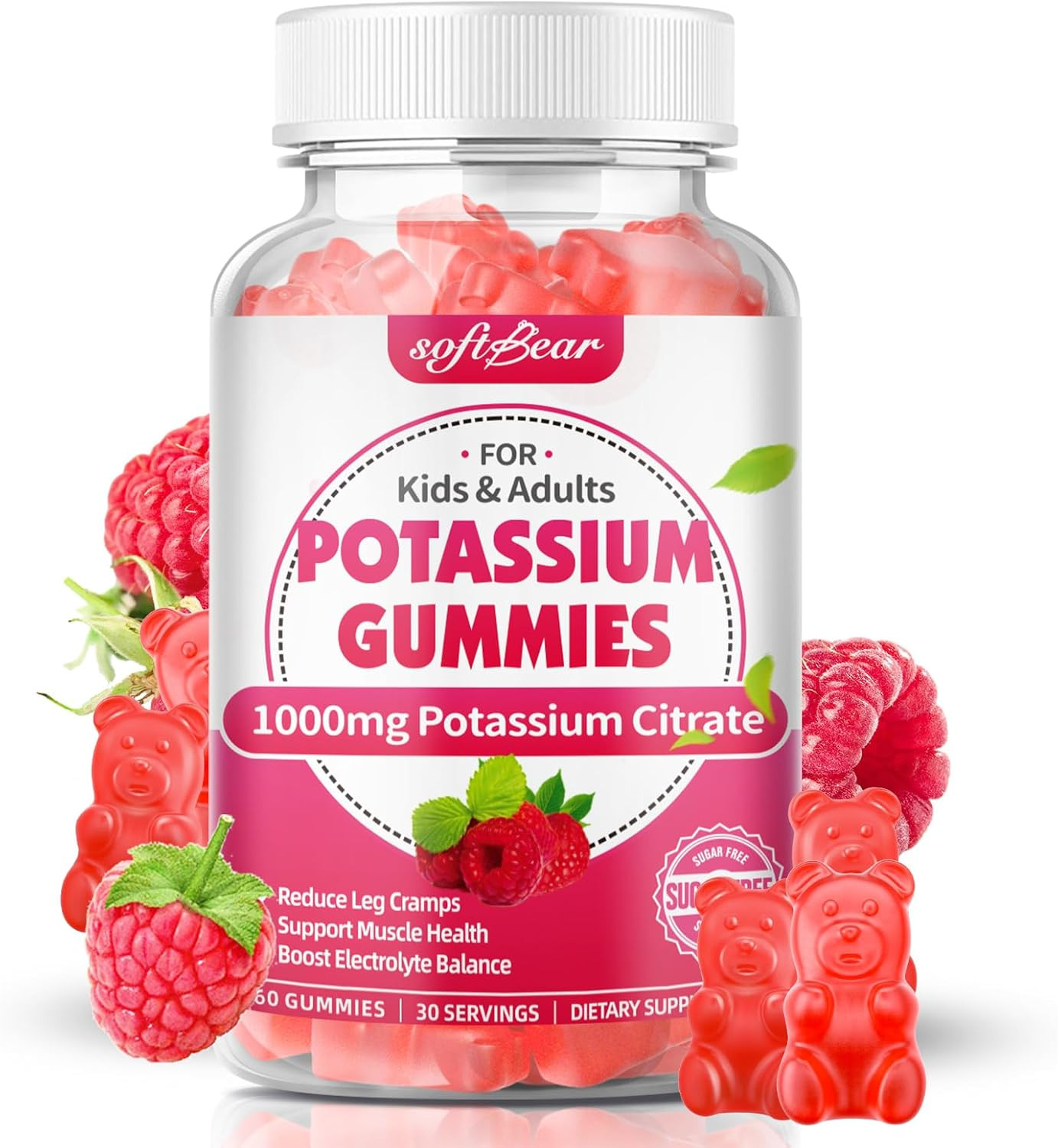 Potassium Gummies for Adults, High Potency Potassium Citrate 1000Mg Supports Leg