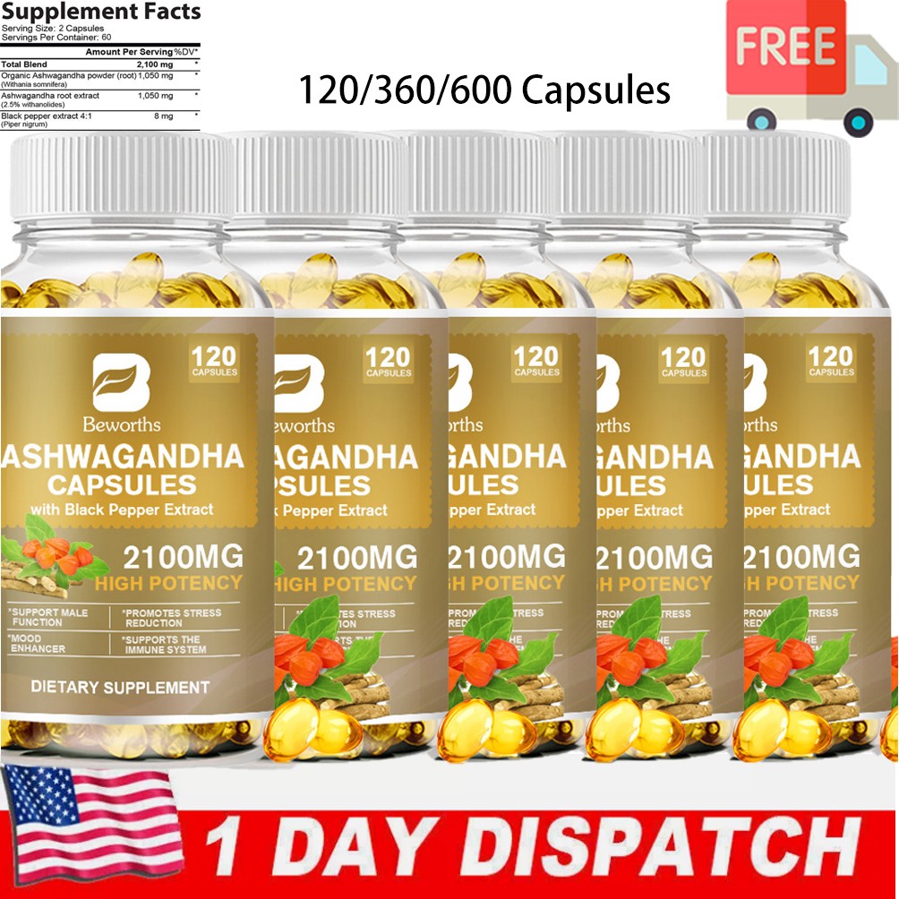 Organic Ashwagandha Capsules 2100mg Strong Stress & Adrenal Support 120-600