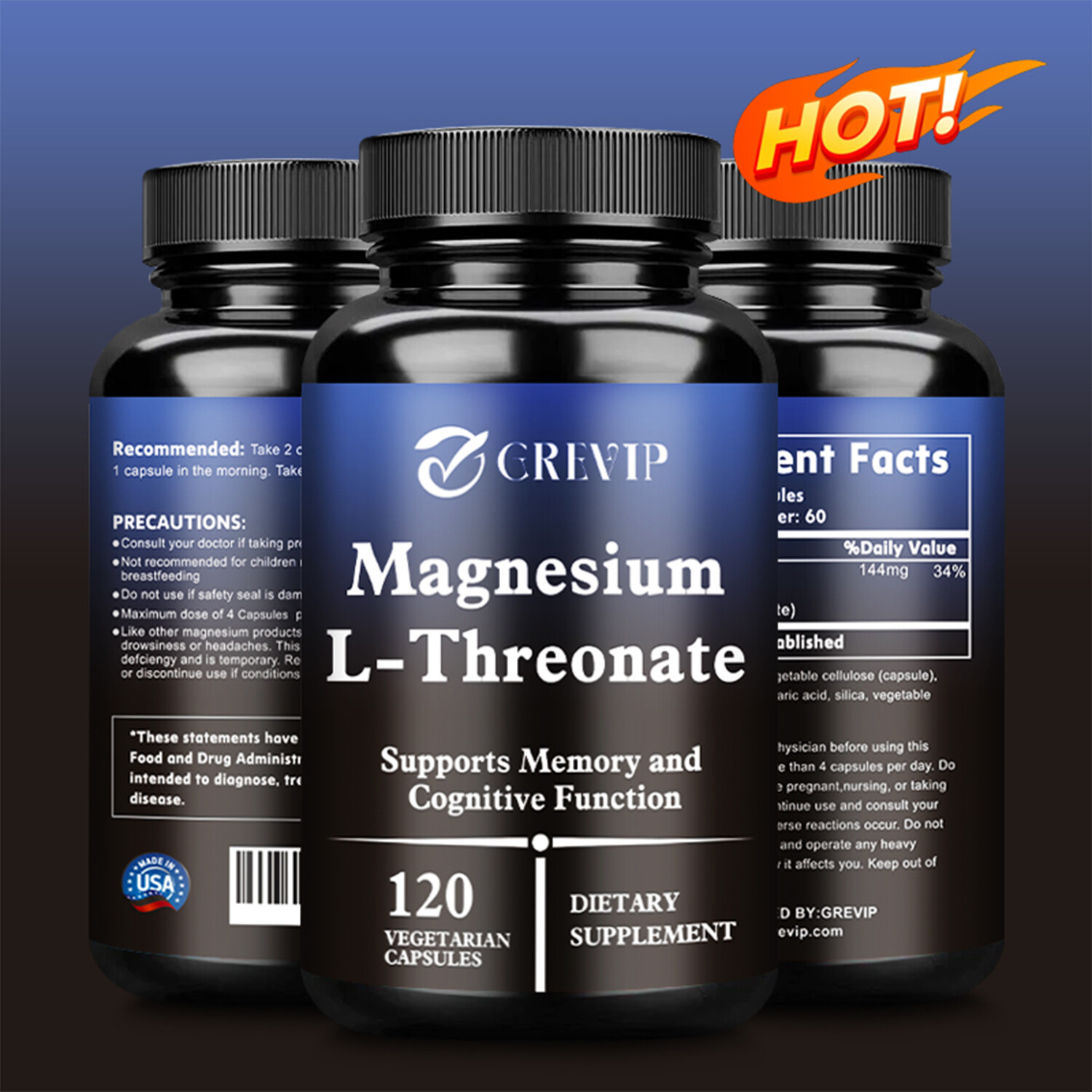 120pcs Magnesium L-Threonate 2000mg – Nootropic Brain Booster, Memory & Focus