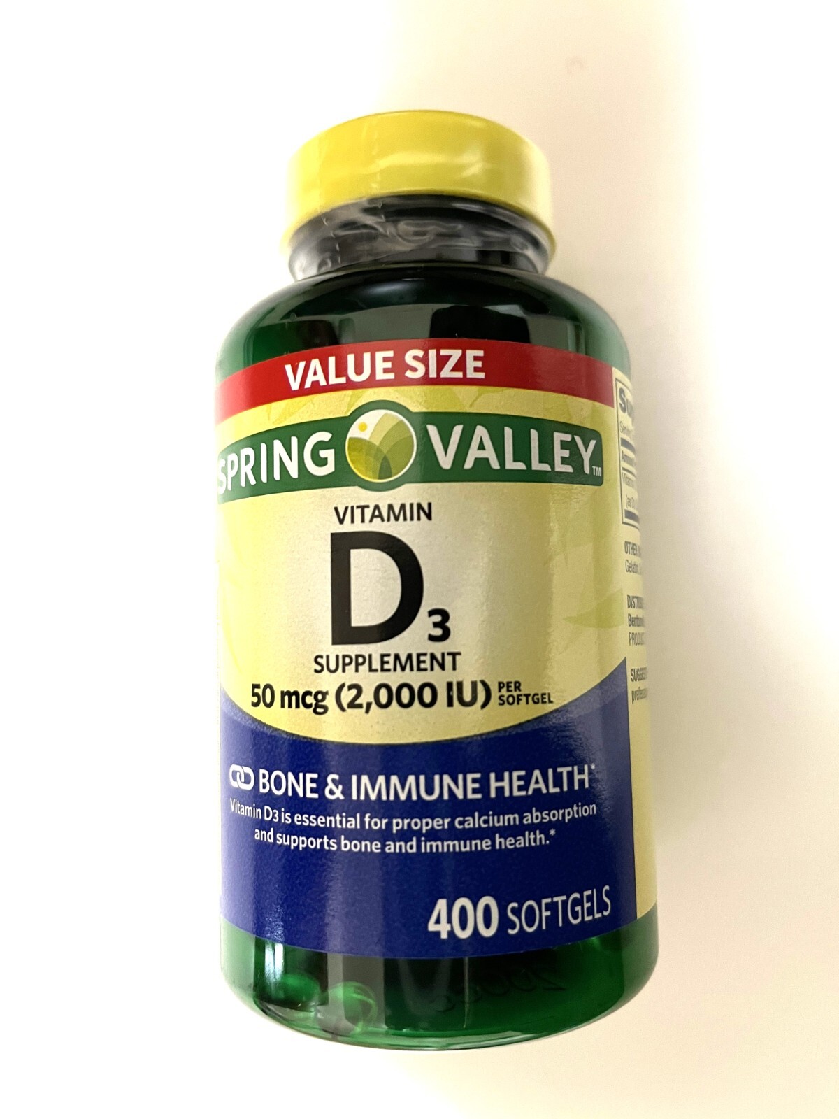 Spring Valley Vitamin D3 Supplement Softgels, 50 Mcg (2,000 IU), 400 Count