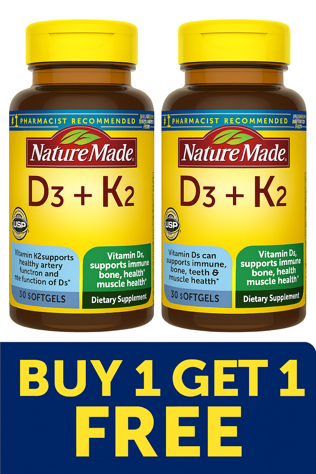 Nature Made Vitamin D3 + K2 5000 IU 30 Softgels – Bone, Teeth & Immune Support