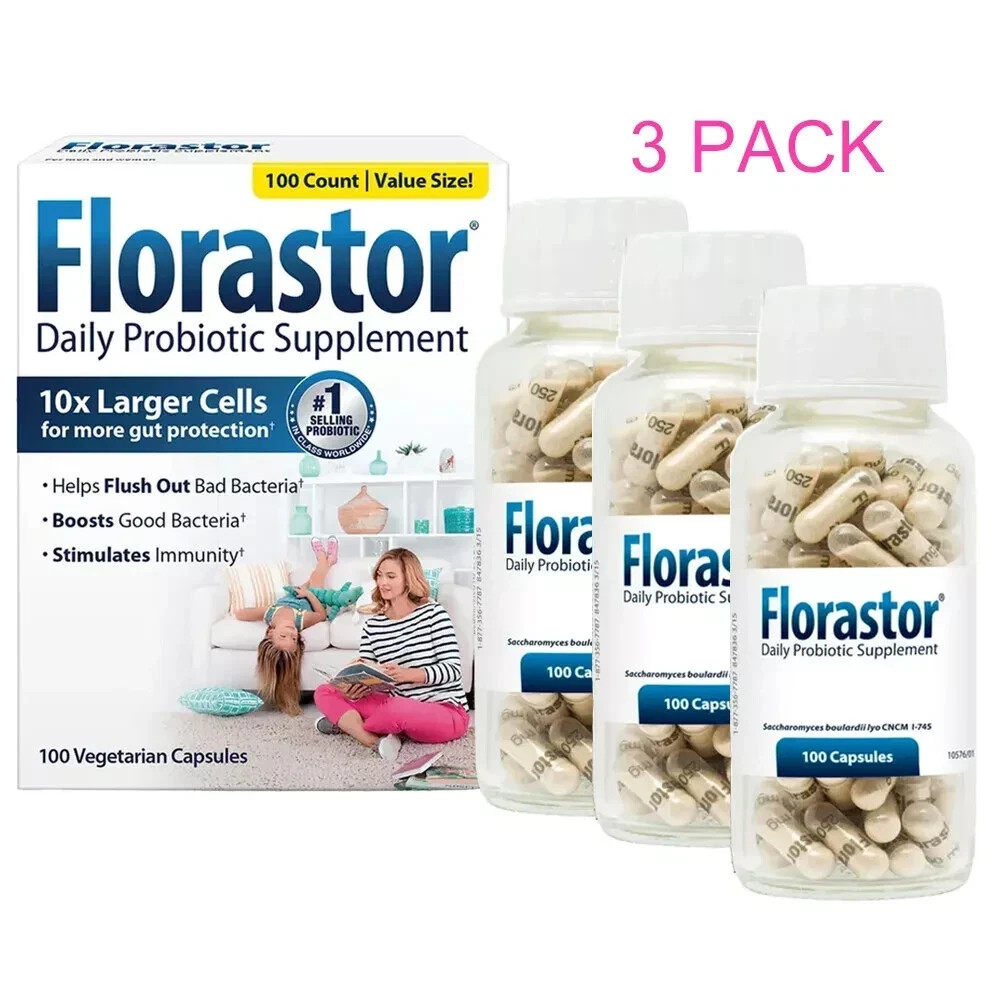 3 PACK Florastor 250mg Daily Probiotic Dietary Supplement 10X Larger Cells