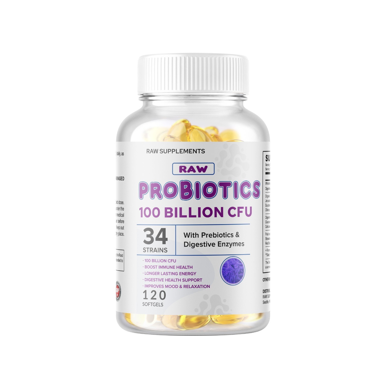 Probiotics 100 Billion CFU Potency Digestive Immune Health 100 Capsules DIGESTIV