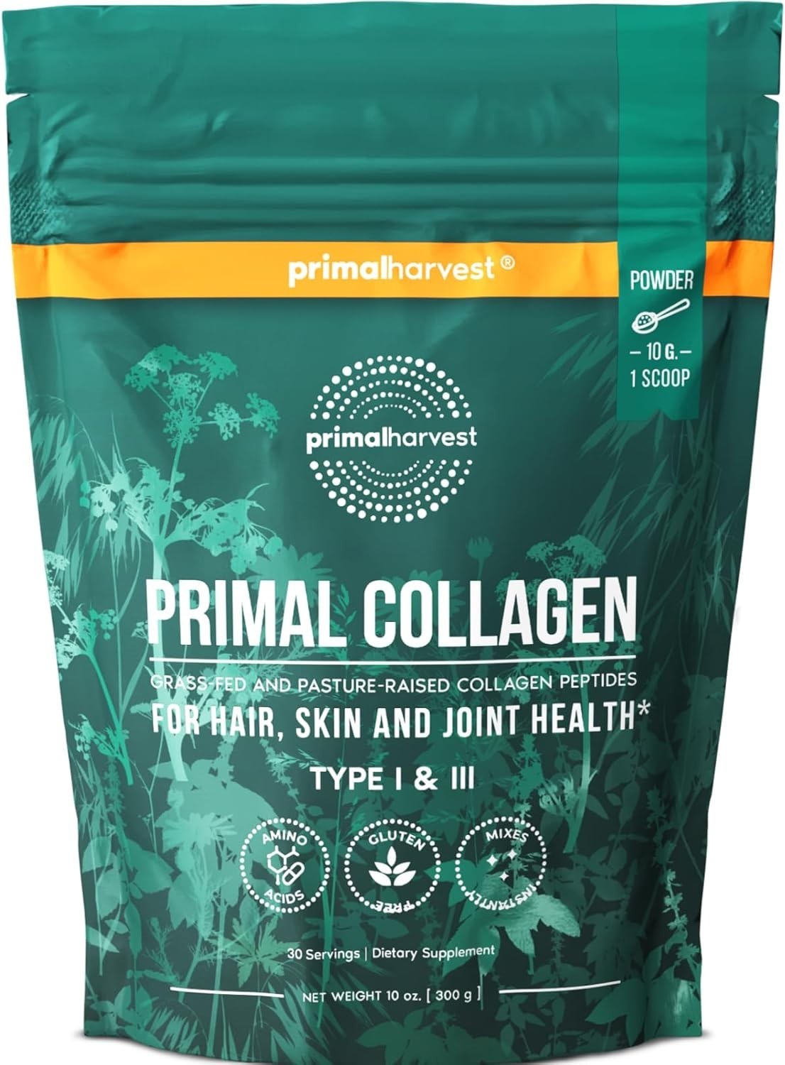 Primal Harvest Collagen Peptides Powder Type I & III – 10 oz, Hair Skin Nails
