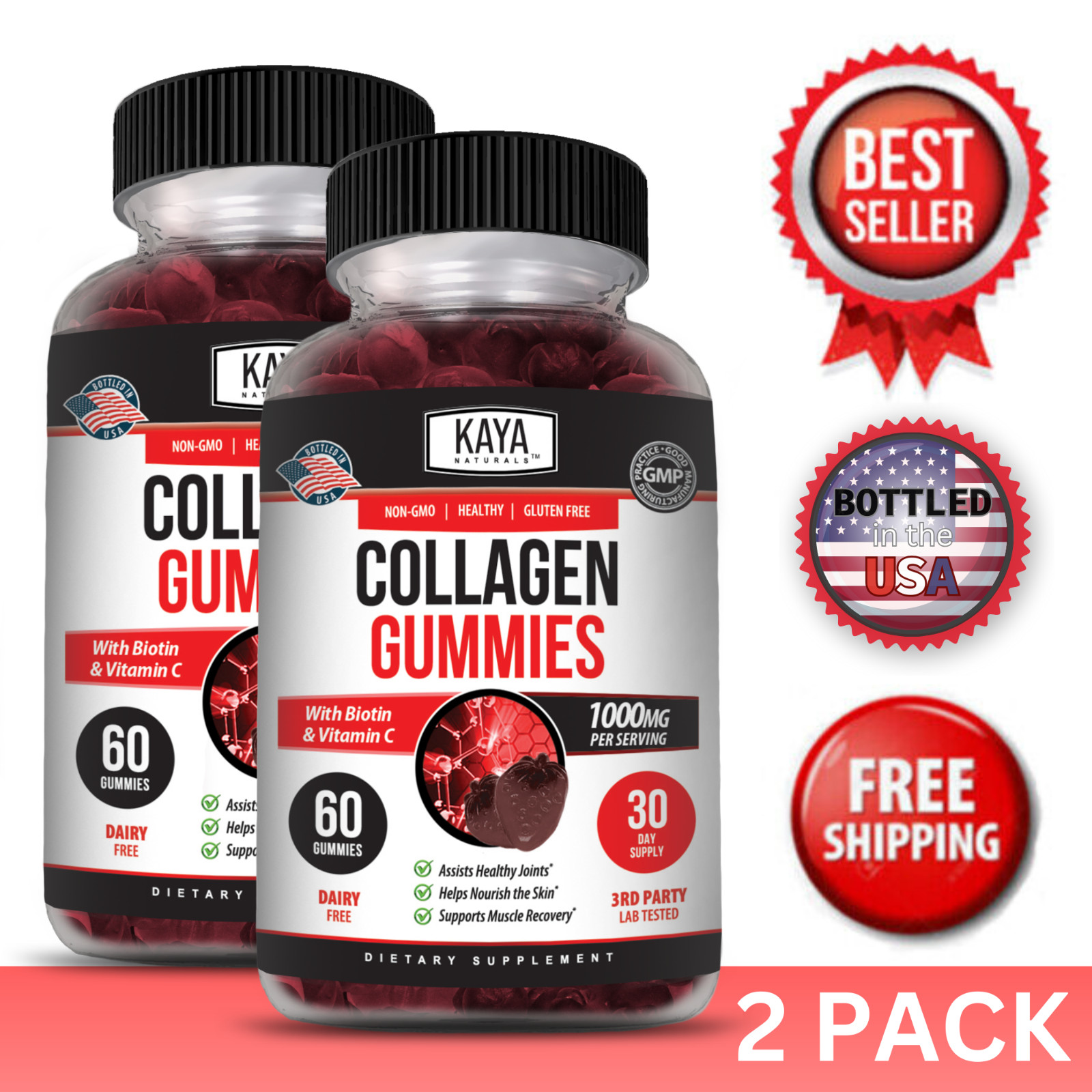 (2 Pack) Collagen Gummies for Hair Skin and Nail, Premium Collagen Supplement