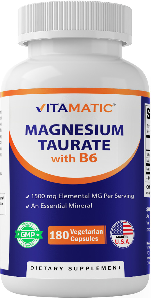 Vitamatic Magnesium Taurate 1500mg per Serving – 180 Vegetarian Capsules (Provid