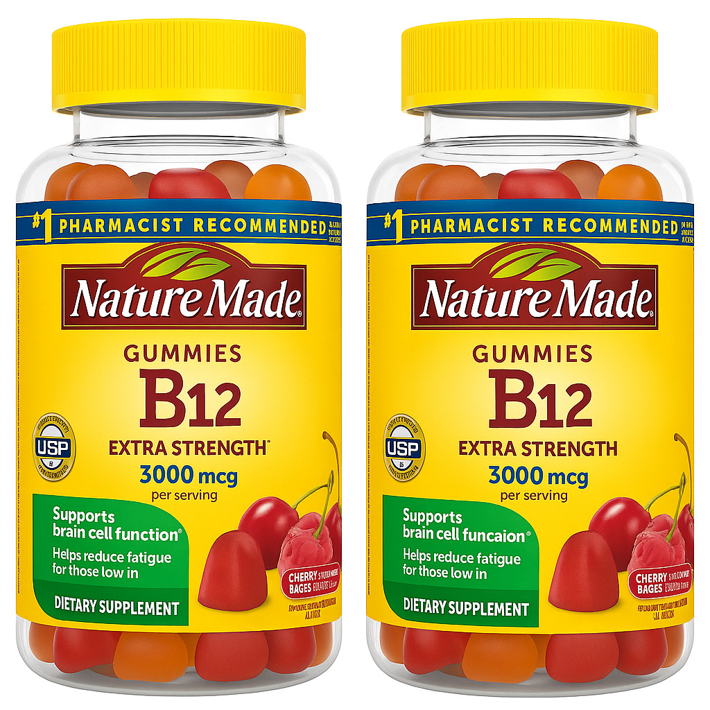 Nature Made B12 3000mcg Gummies 2 Pack, 60 Ct x 2, Extra Strength Energy Support