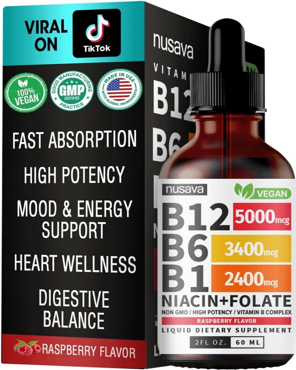 Vitamin B12 and B6 Liquid Drops B12 Sublingual Vitamin B Complex – B1