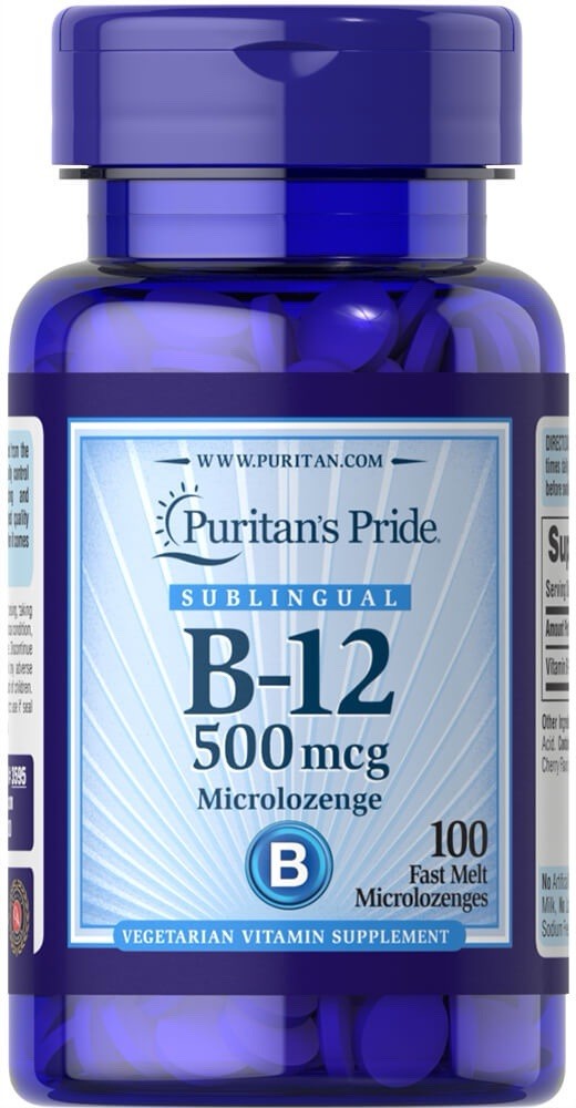 Puritan’s Pride Vitamin B-12 500 mcg Sublingual – 100 Microlozenges