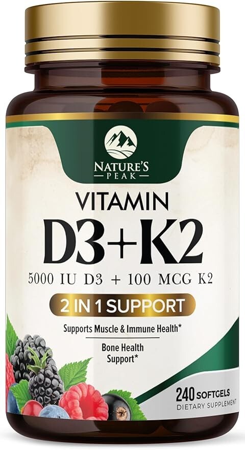 Vitamin D3 K2 Supplement|5000 IU Vitamin D3 & 100 mcg Vitamin K2, 2 in 1 Vitamin