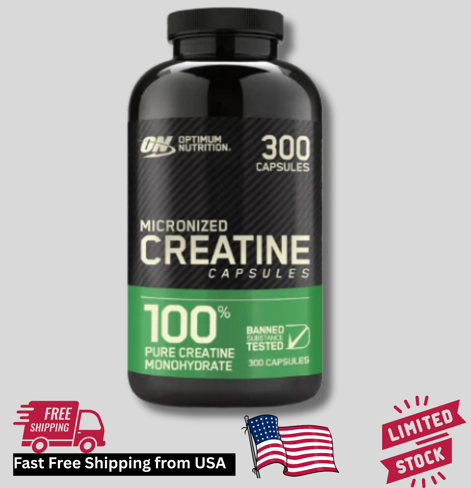Optimum Nutrition Creatine Monohydrate 300 Caps – Micronized – EXP 10/26 – Gym
