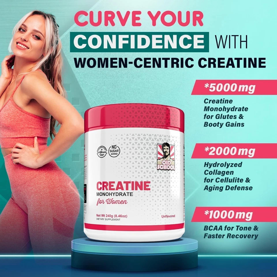 Creatine Monohydrate 5000mg for Women 2g Collagen & 1g BCAA – 240g (30 Servings)