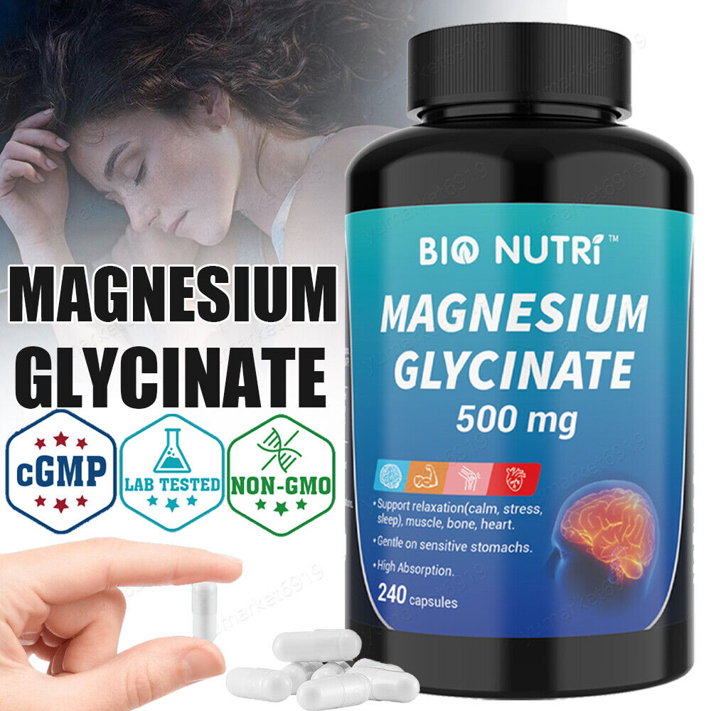 Magnesium Glycinate 500mg 240 Capsules For Sleep Stress Relief Support Bone Lot