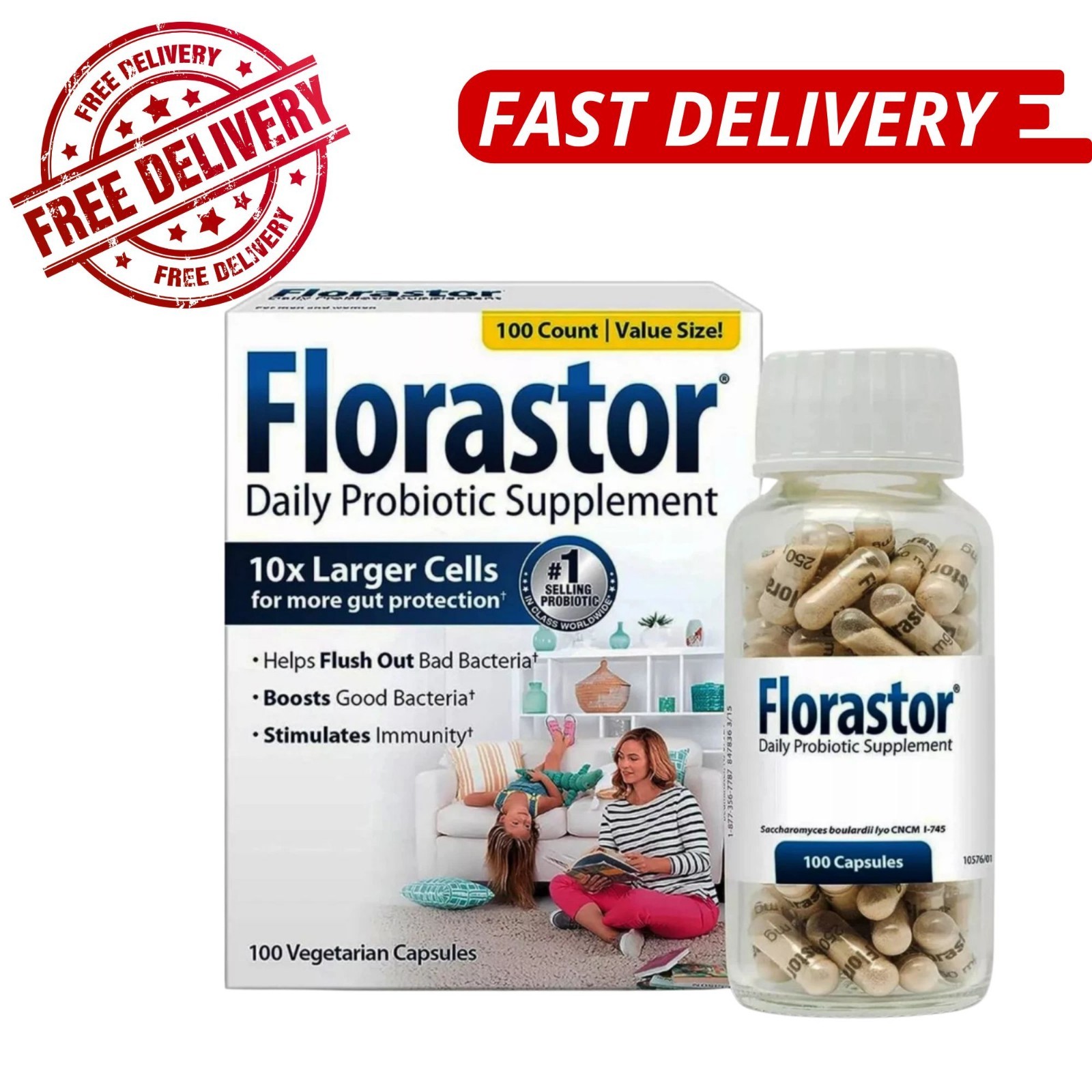 Florastor 250 mg Daily Probiotic Supplement – 100 Vegetarian Capsules