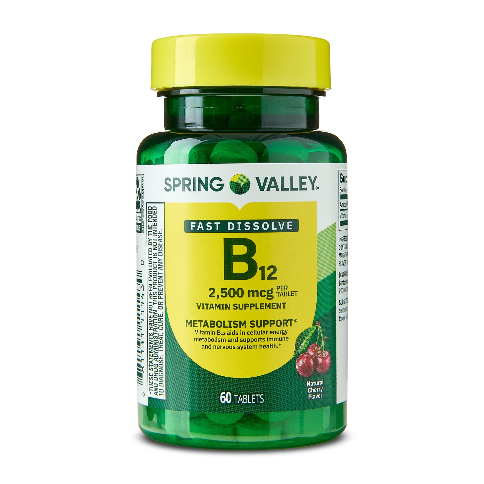 Spring Valley Vitamin B12 Supplement Quick-Dissolve Tablets, 2500 mcg, Cherry