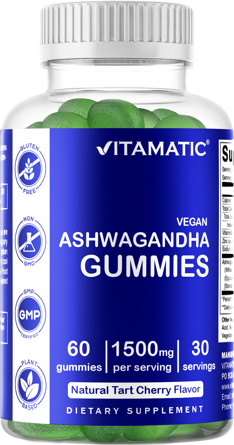 Vitamatic Ashwagandha Gummies 1500mg Serving 60 Vegan Gummies 3% Withanolides