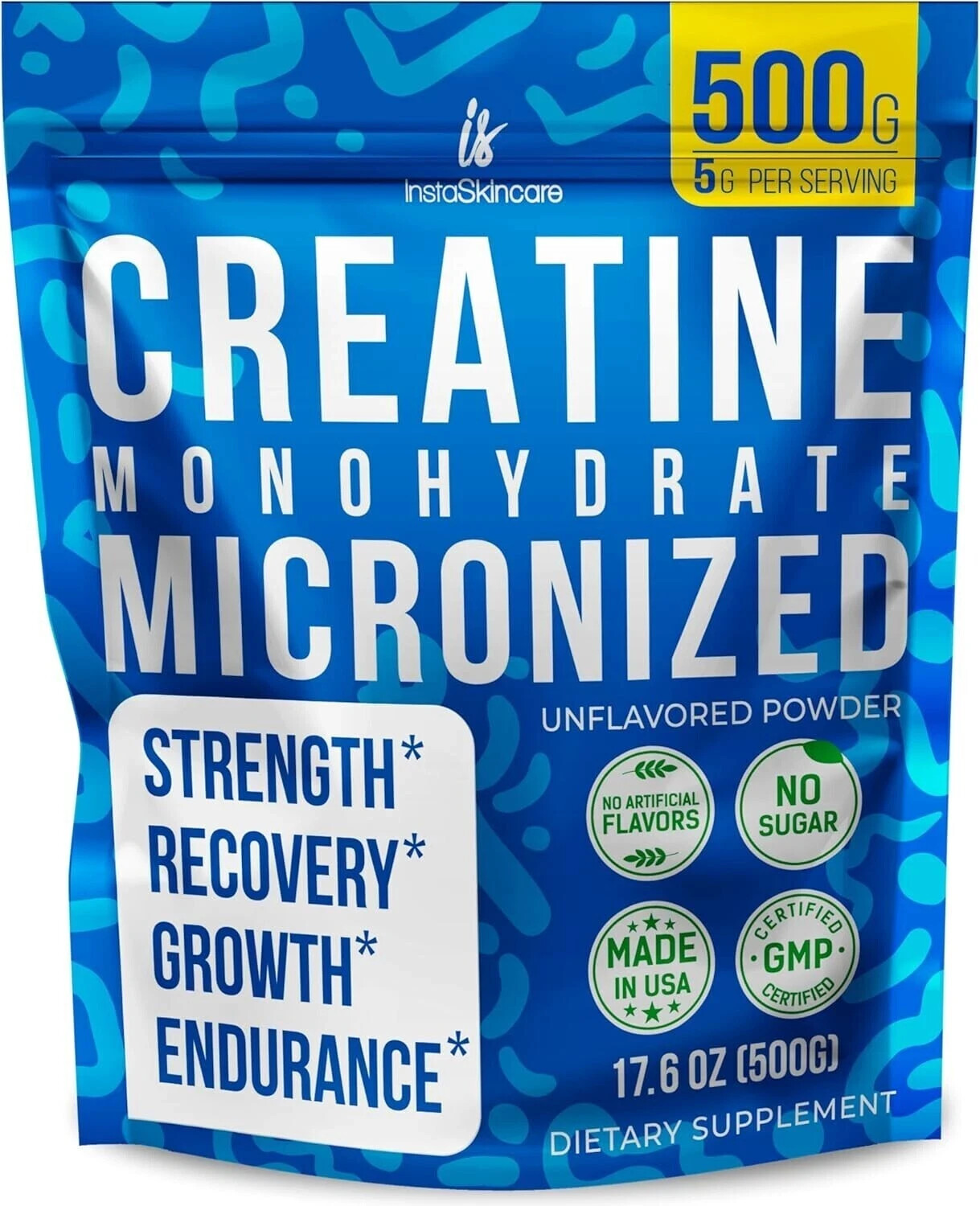 InstaSkincare Creatine Monohydrate Powder for Muscle Gain 1.1 LB   NEW USA