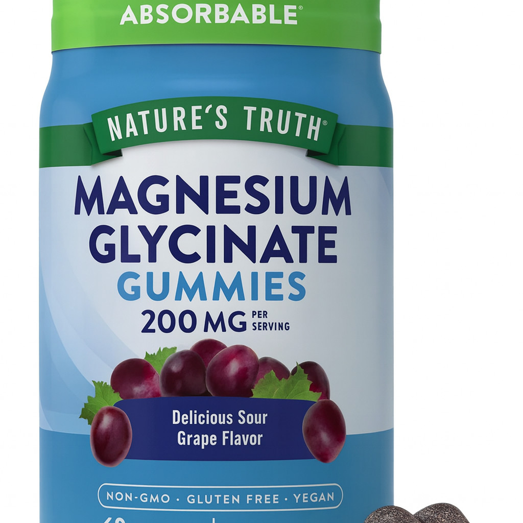 Nature’s Truth Magnesium Glycinate Gummies 200mg Sour Grape 60ct 1 Pack New