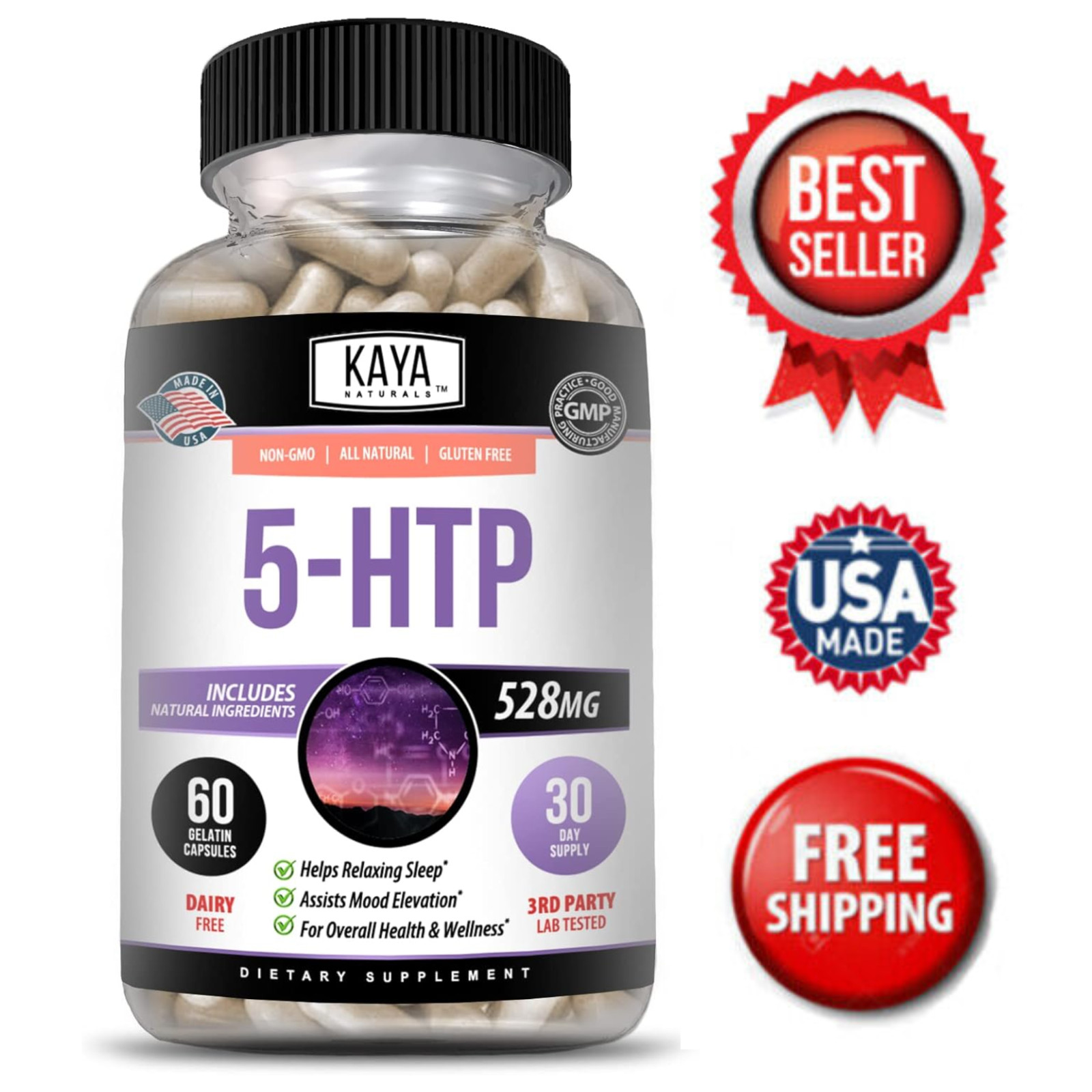 5-HTP 60ct Serotonin Support Sleep Aid Calm Stress Anxiety Relief Weight Loss