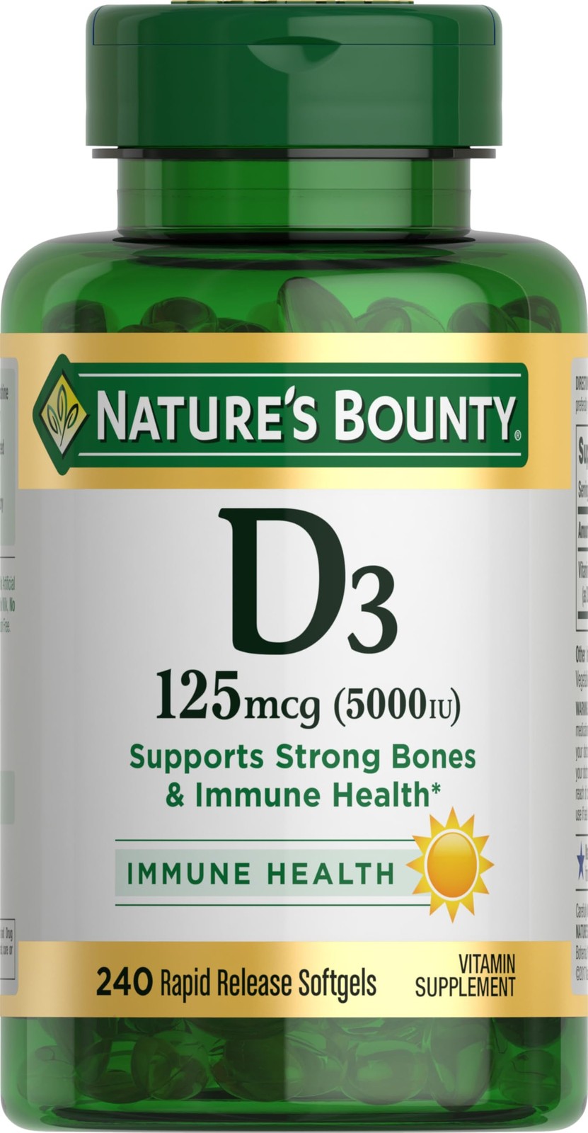 Nature’s Bounty Vitamin D3 5000 IU Softgels, Rapid Release, Immune Support,