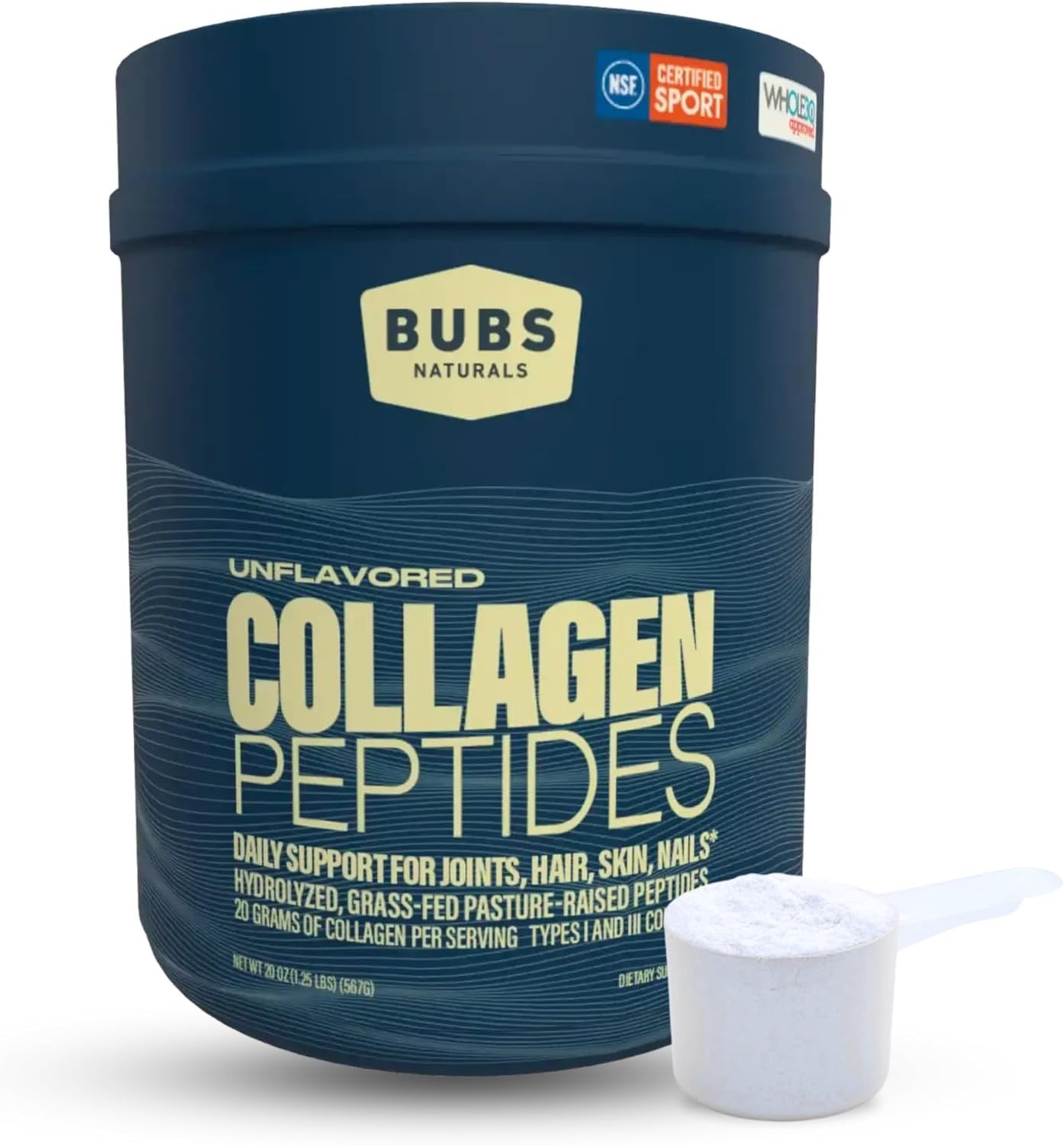 BUBS Naturals Collagen Peptides Powder – 20 oz, Unflavored, Grass-Fed, 28 Servin