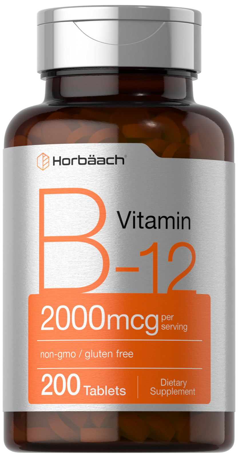 B12 Vitamin 2000mcg | 200 Vegetarian Tablets | Non-GMO | by Horbaach