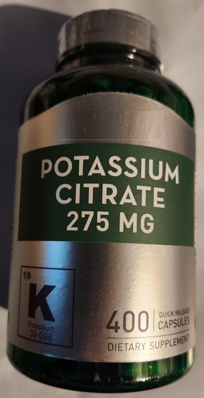 Potassium Citrate 275mg 400 Caps No Gluten NON GMO No Preservatives