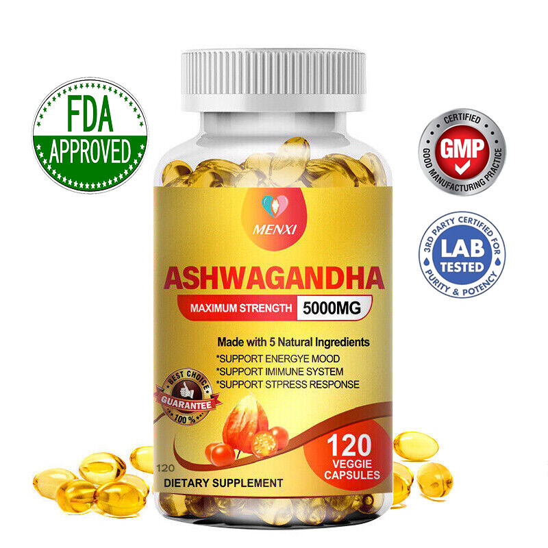 ASHWAGANDHA 5000MG – 120 CAPSULES HIGH STRENGTH STRESS FATIGUE ANXIETY RELIEF