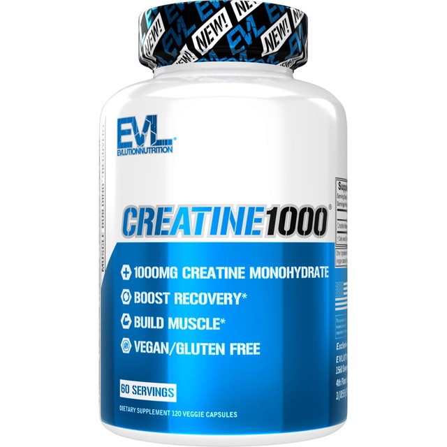 EVL Creatine 1000: Powerful Creatine Monohydrate for Lean Muscle Mass, 120 caps