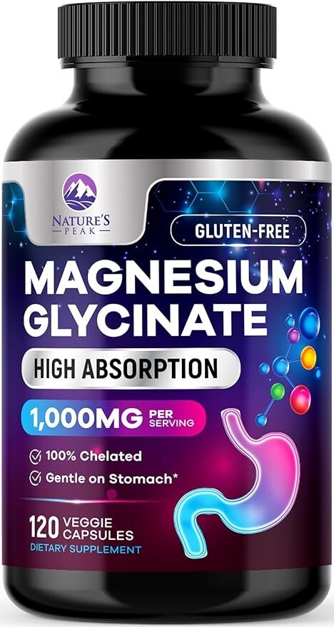 Pure Magnesium (Glycinate) 1000mg Chelated for Max Best Absorption Supports Bone