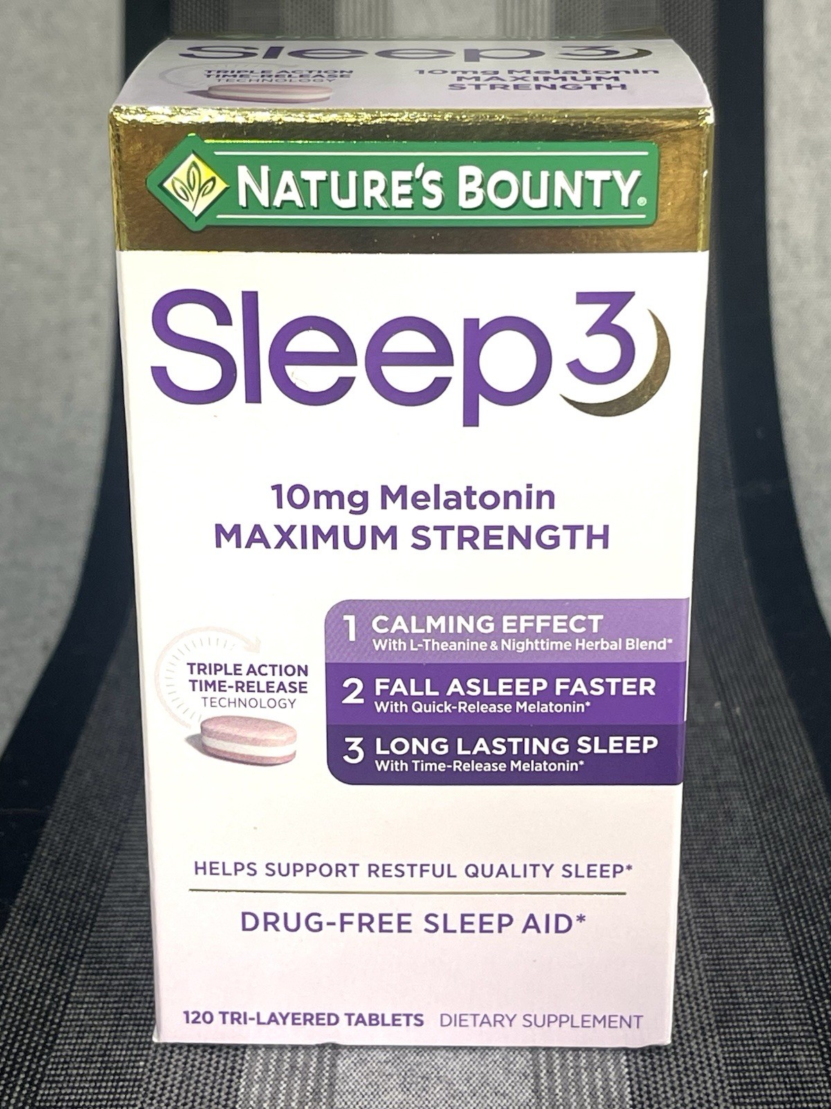 Nature’s Bounty Sleep3 10mg Melatonin, 120 Tablets Triple Action Sleep Aid Night