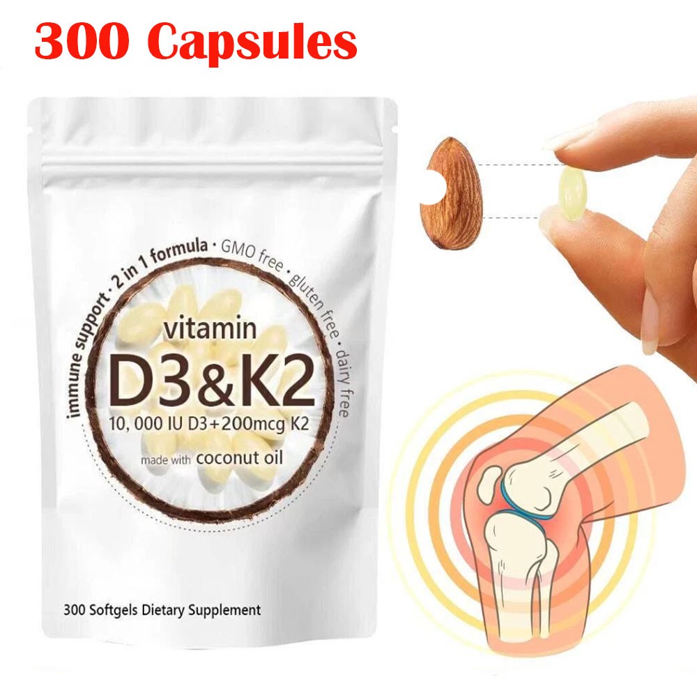 Vitamin D3 K2 Supplement Softgels,300 pcs Vitamin D3 + K2 USA