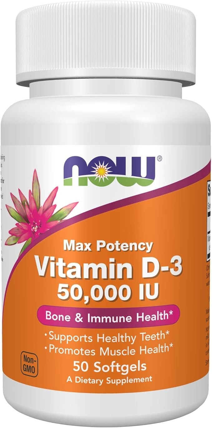NOW Foods Vitamin D-3 Structural Support 50000 IU (50,000 IU) – 50 Softgels