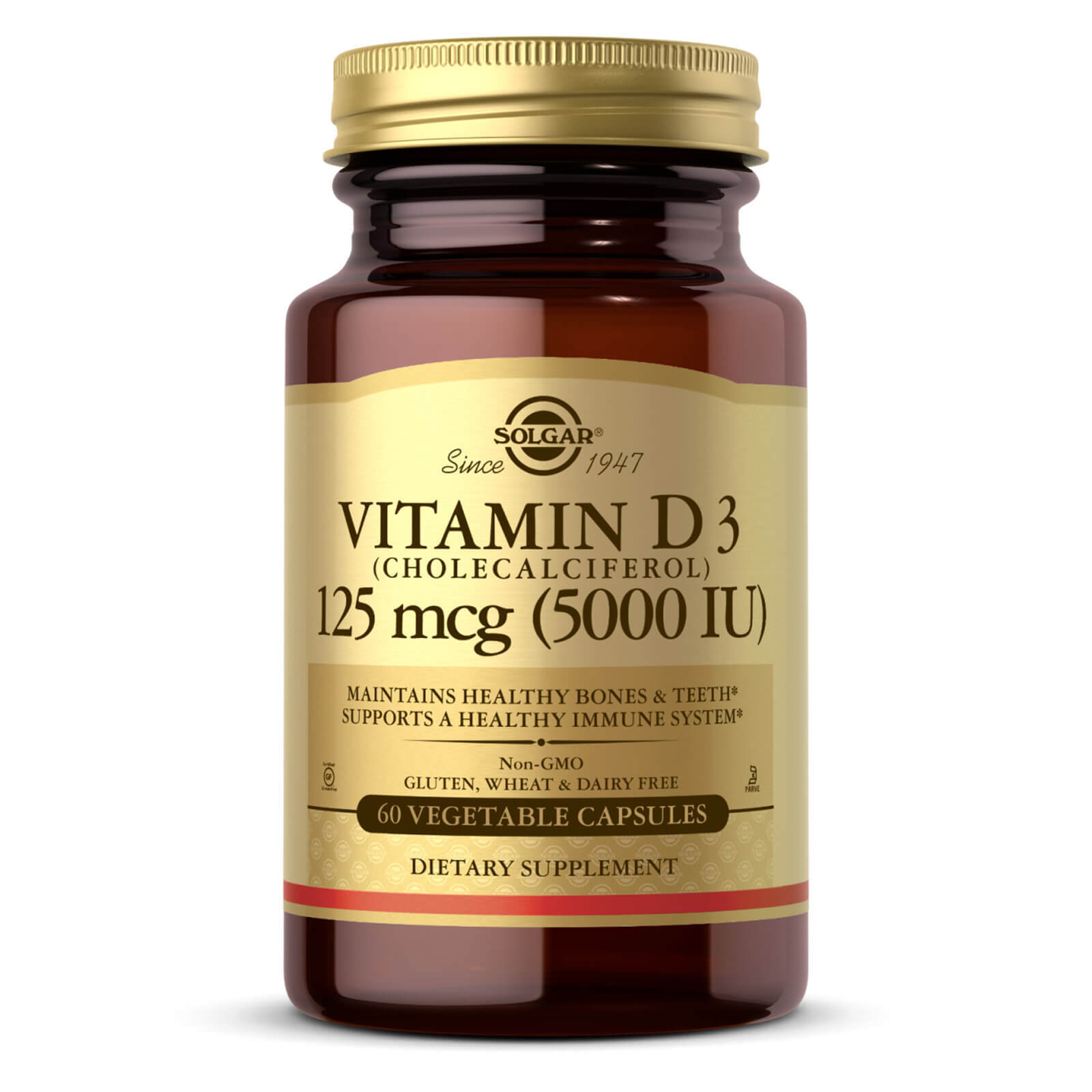 Solgar Vitamin D3 Cholecalciferol 125 mcg 5000 IU 60 Vegetable Capsules